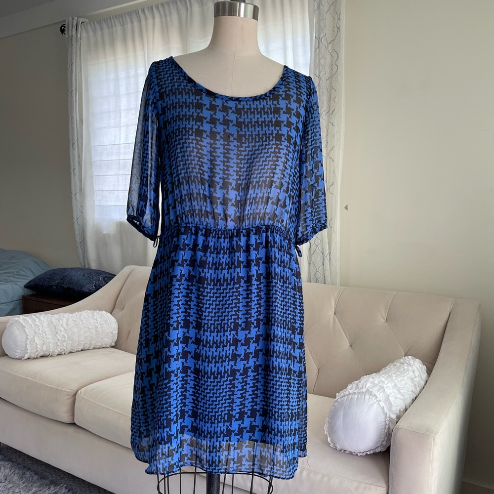 3/4 sleeve  print summer chiffon knee length dress -S